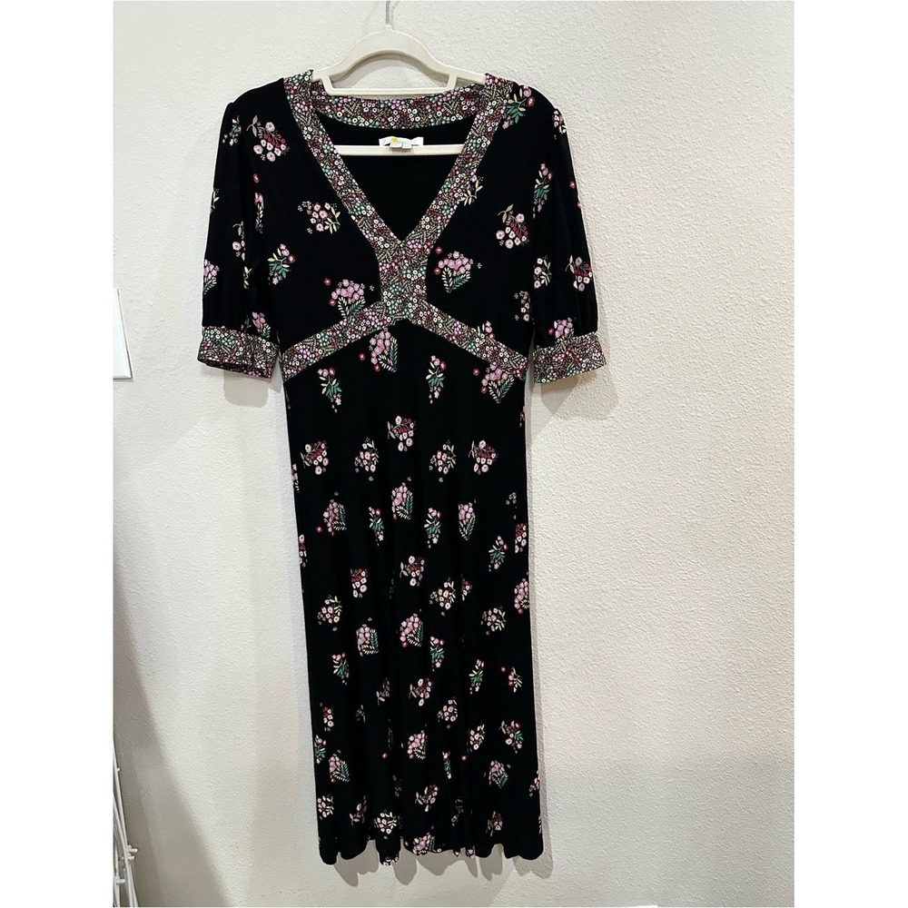 Black Floral V-Neck Women's Dress/ Boden 8r